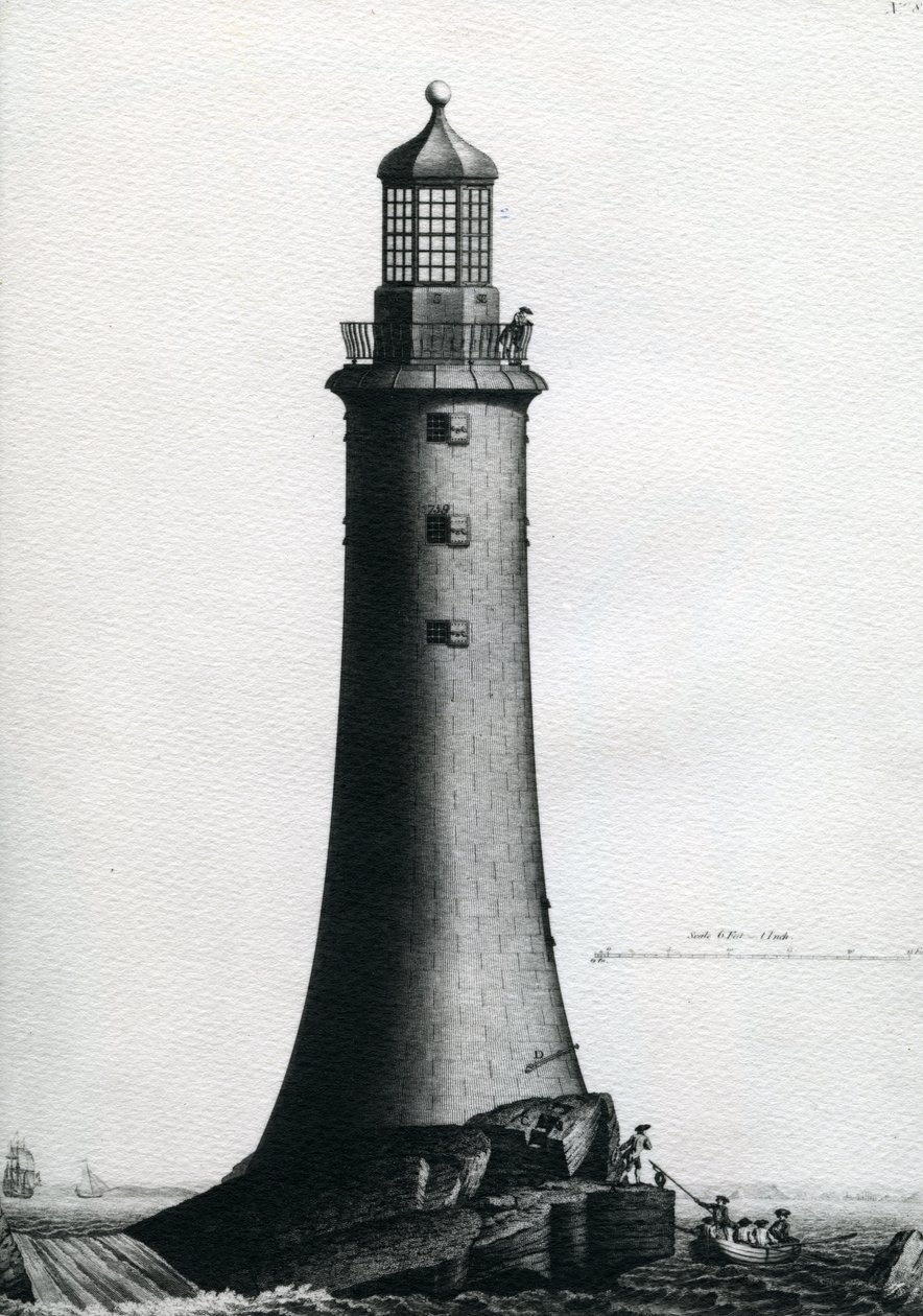 Elevación sur del faro de piedra completado en Edystone en 1759, 1763 de Edward Rooker
