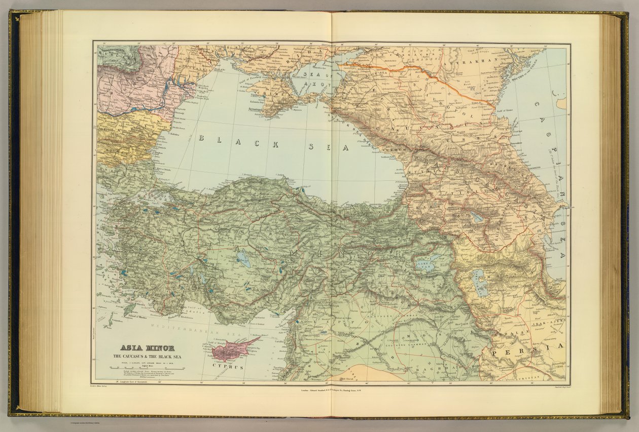 Asia Menor, el Cáucaso y el Mar Negro. Serie del atlas de Londres. Establecimiento Geográfico de Stanford. Londres de Edward Stanford