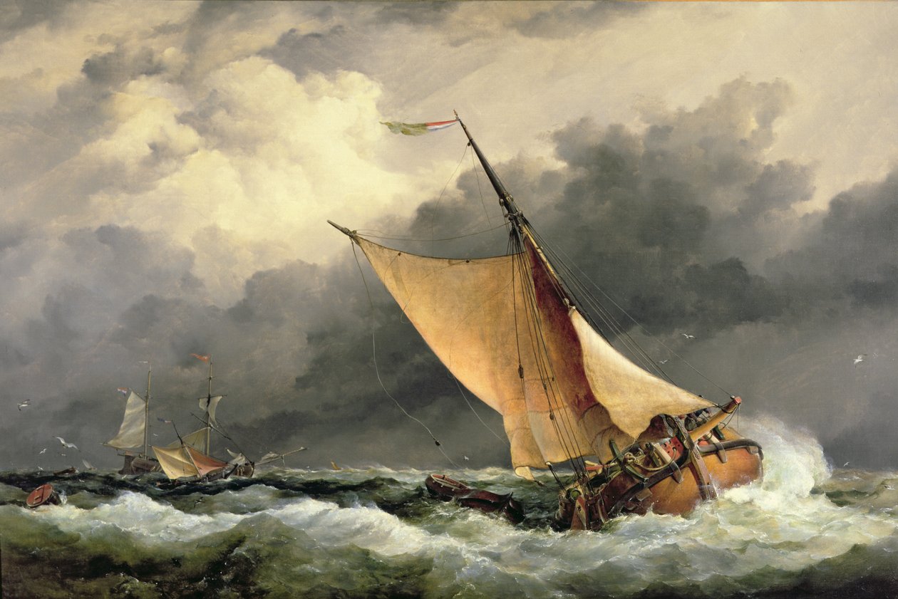 Barcos de carga holandeses en mar agitado de Edward William Cooke