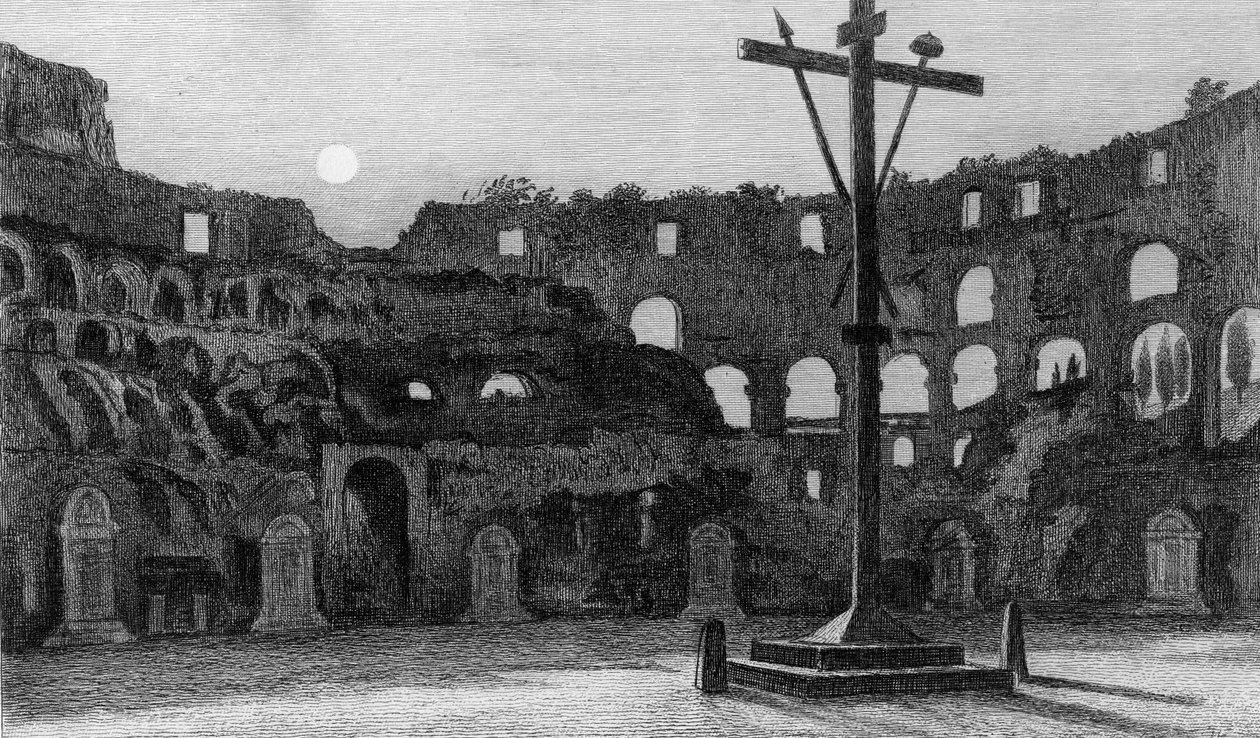 El Coliseo a la luz de la luna, grabado por Charles George Lewis de Edward William Cooke