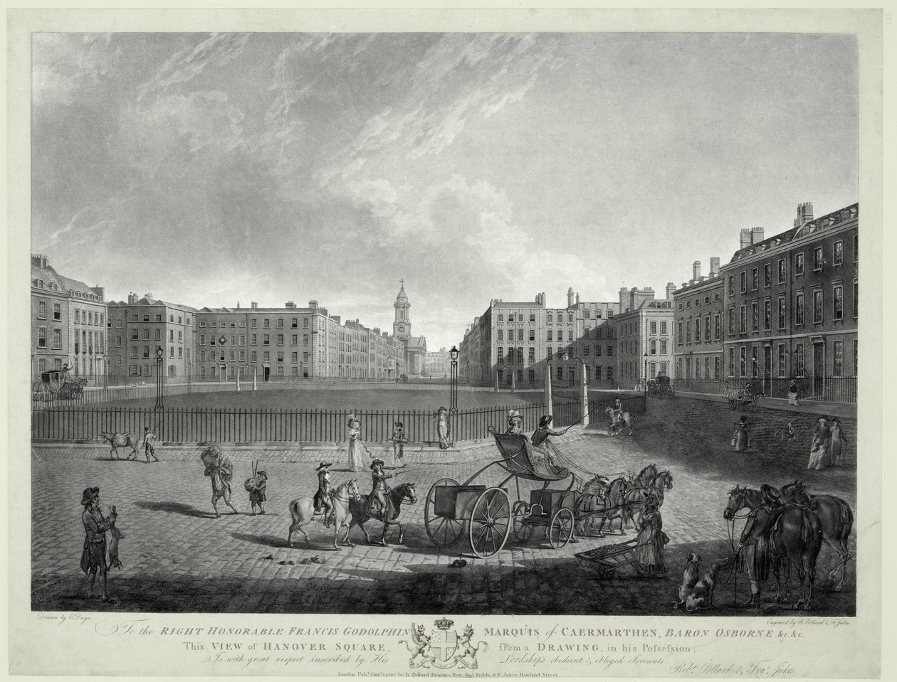 Vista de Hanover Square, grabado por Robert Pollard (1755-1838) y Francis Jukes (1747-1812) 1787 de Edward (after) Dayes