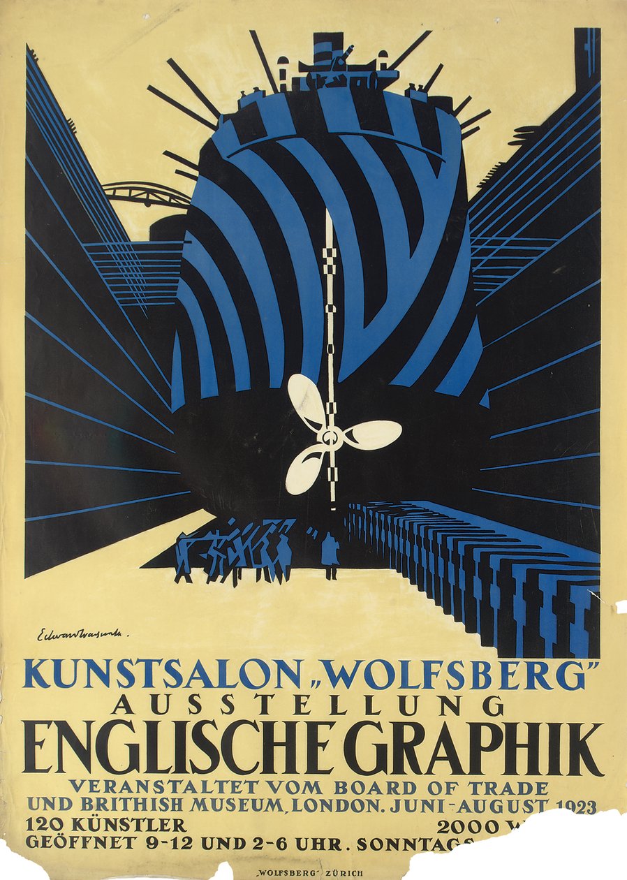 Cartel alemán para una exposición de gráfica inglesa para el Board of Trade y el British Museum de Edward Alexander Wadsworth