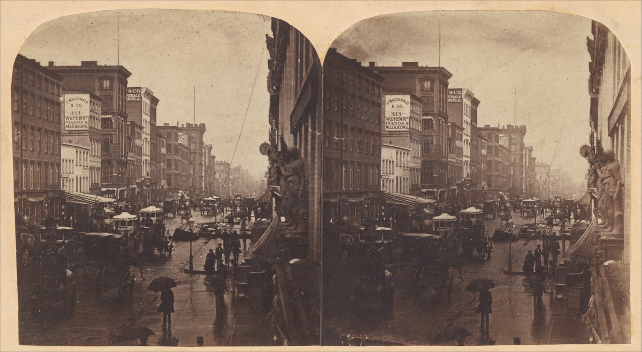 Broadway bajo la Lluvia, probablemente tomada desde 308 o 310 Broadway, Ciudad de Nueva York, ca. 1860s de Edward Anthony