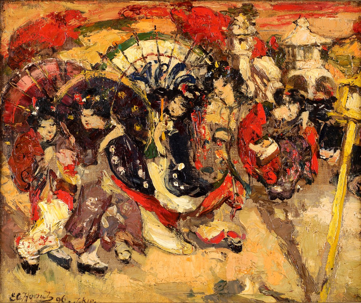 Figuras japonesas en un jardín de Edward Atkinson Hornel