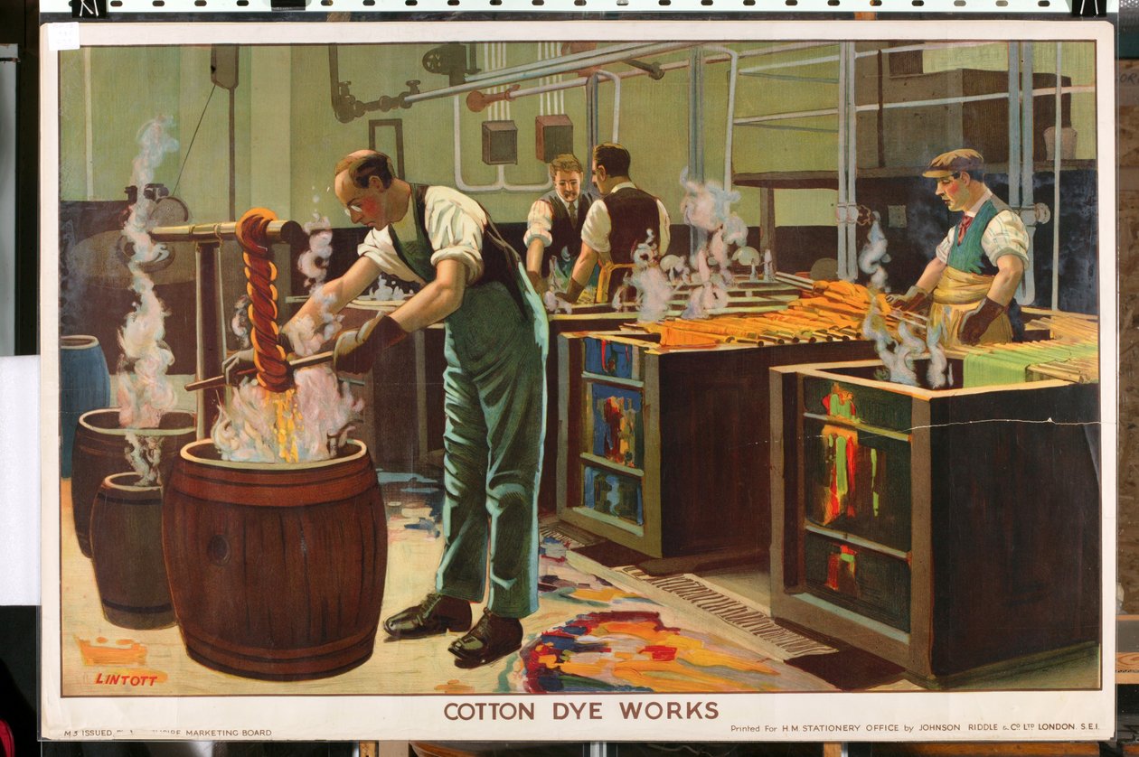 Cotton Dye Works, de la serie "Empire Trade is Growing" (litografía en color) de Edward Barnard Lintott