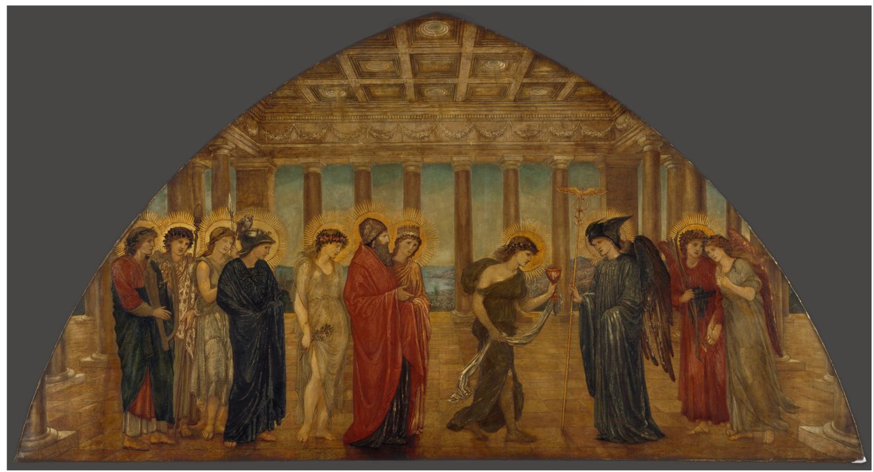 Cupido y Psique - Murales verdes del Palacio - Psique entrando en los Portales del Olimpo de Edward Burne-Jones