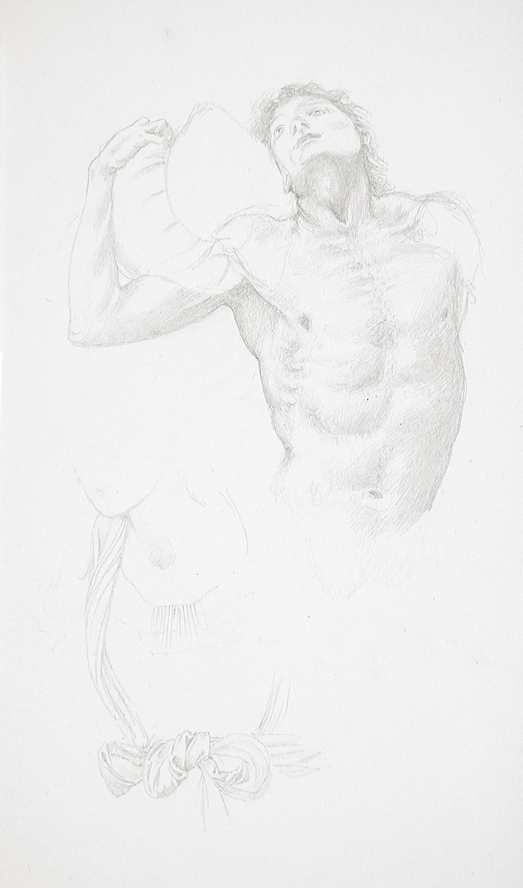 Desnudo masculino sosteniendo un cojín de Edward Burne-Jones