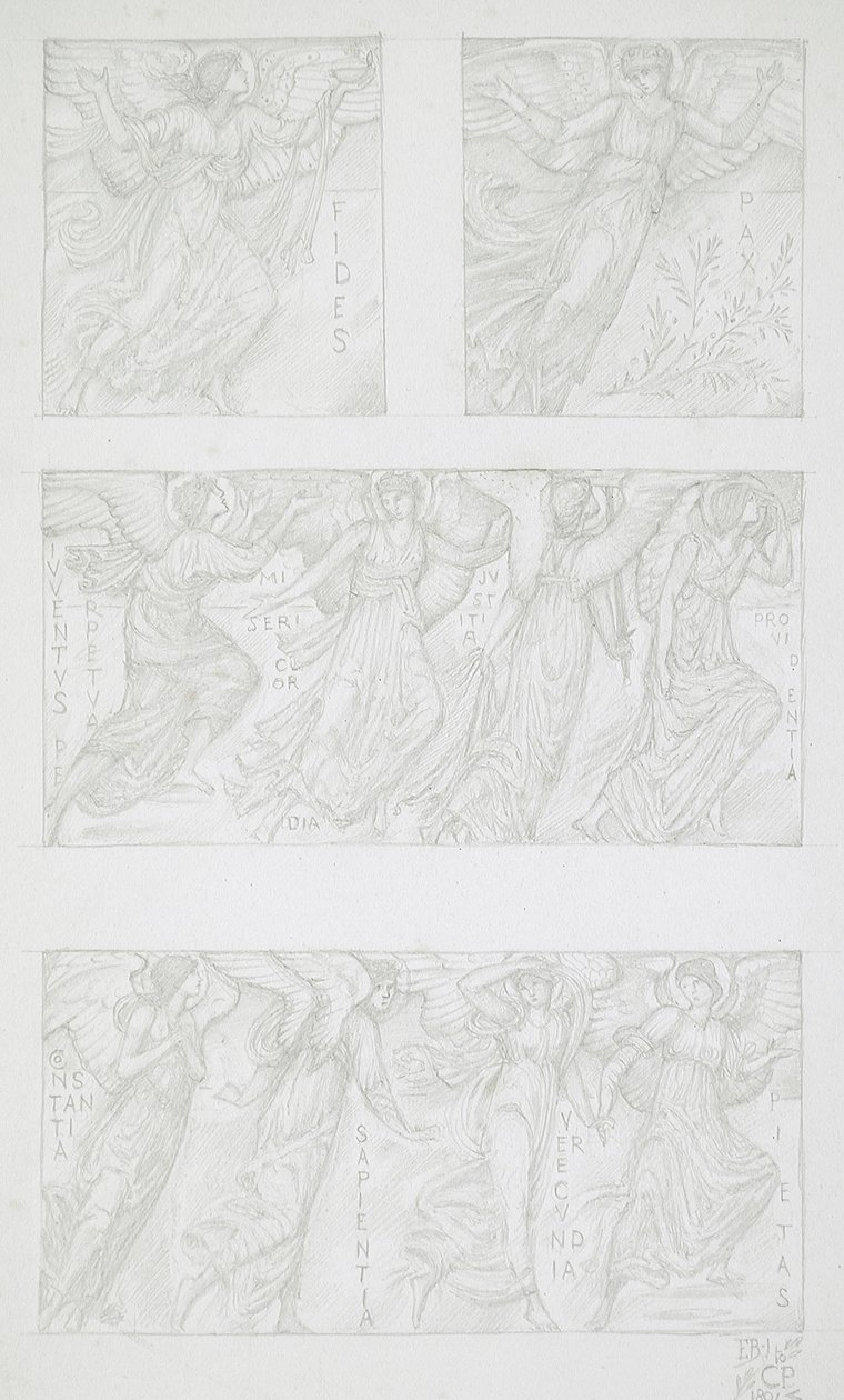 Estudios en hoja de figuras alegóricas de Edward Burne-Jones