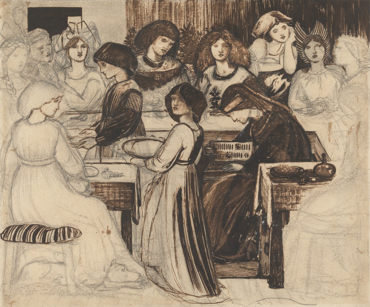 Estudio para El banquete nupcial de Sir Degrevaunt de Edward Burne-Jones