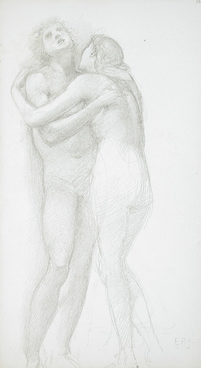 Dos desnudos abrazándose de Edward Burne-Jones