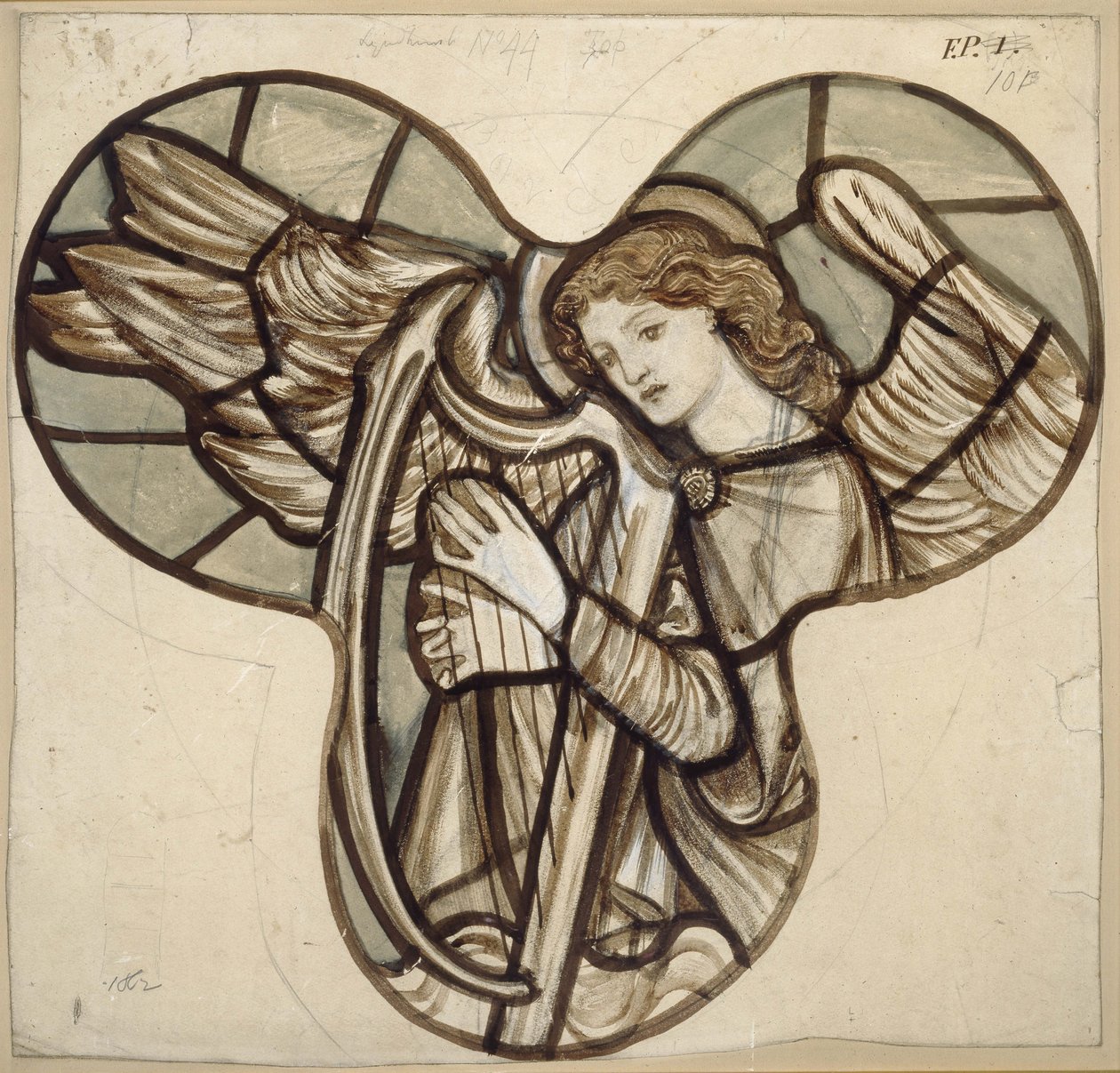 Diseño para vidrieras en la Iglesia de Lyndhurst: Un ángel arpista, 1862 de Edward Burne Jones