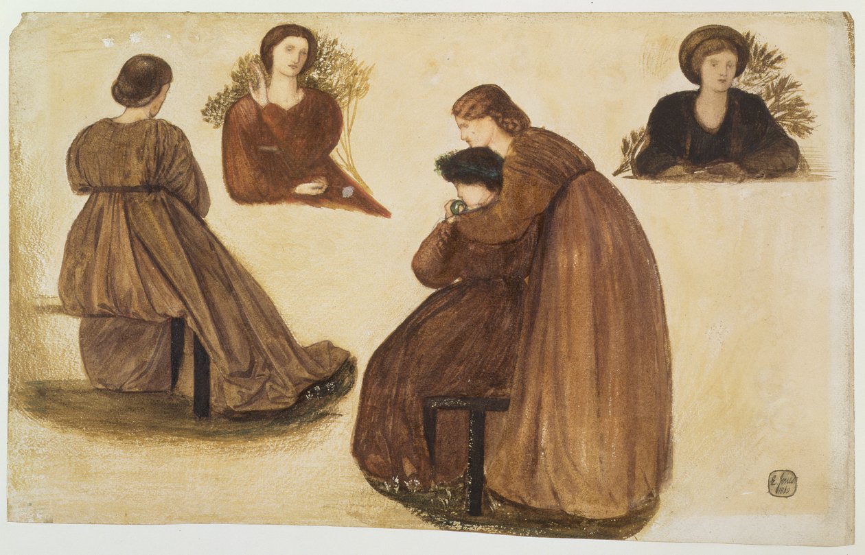 Diseño para la decoración de la Casa Roja, (estudios de mujeres) 1860 de Edward Burne Jones