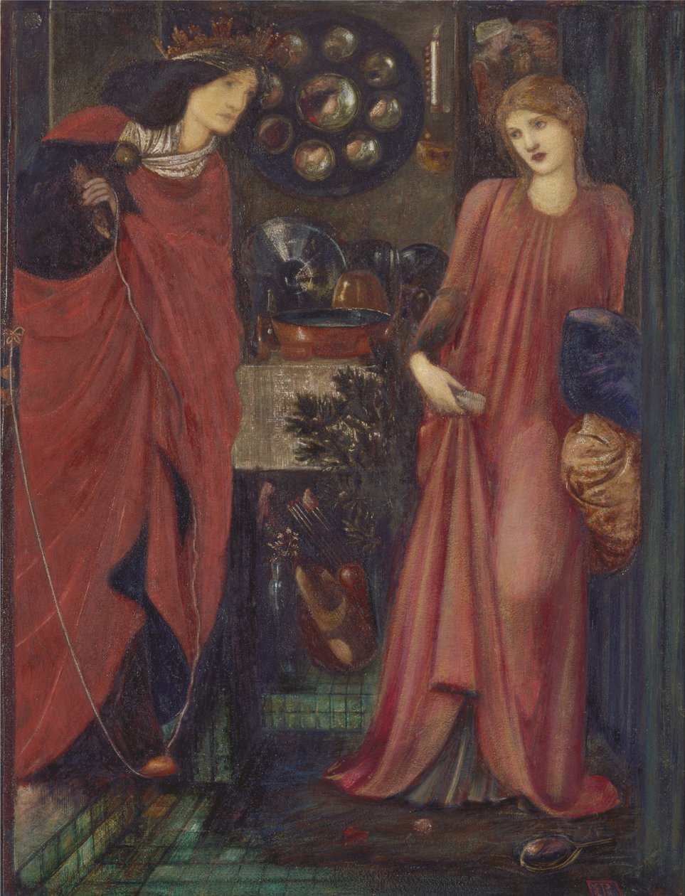 La bella Rosamund y la reina Eleanor de Edward Burne Jones