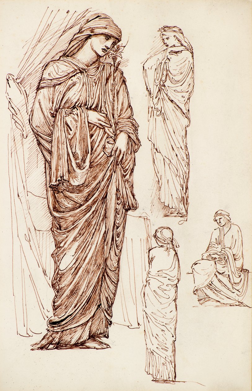 Virgen María y Santa Isabel, figuras vestidas de Edward Burne Jones