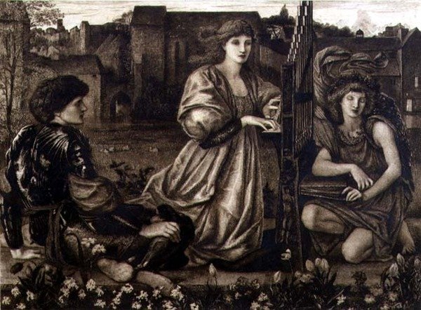 Canto de amor, grabado por Robert W. Macbeth (1848-1910) pub. por The Fine Art Society de Edward Coley (after) Burne Jones