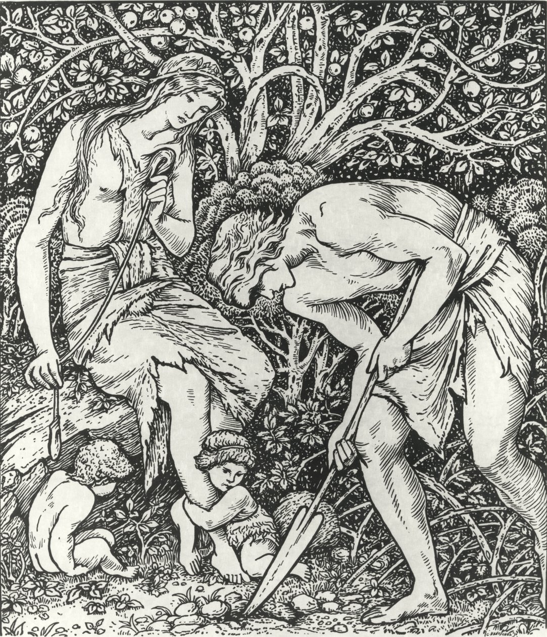 Adán y Eva (Trabajo: Cuando Adán cavó y Eva hiló, ¿quién era entonces el caballero?) de Edward Coley (after) Burne Jones