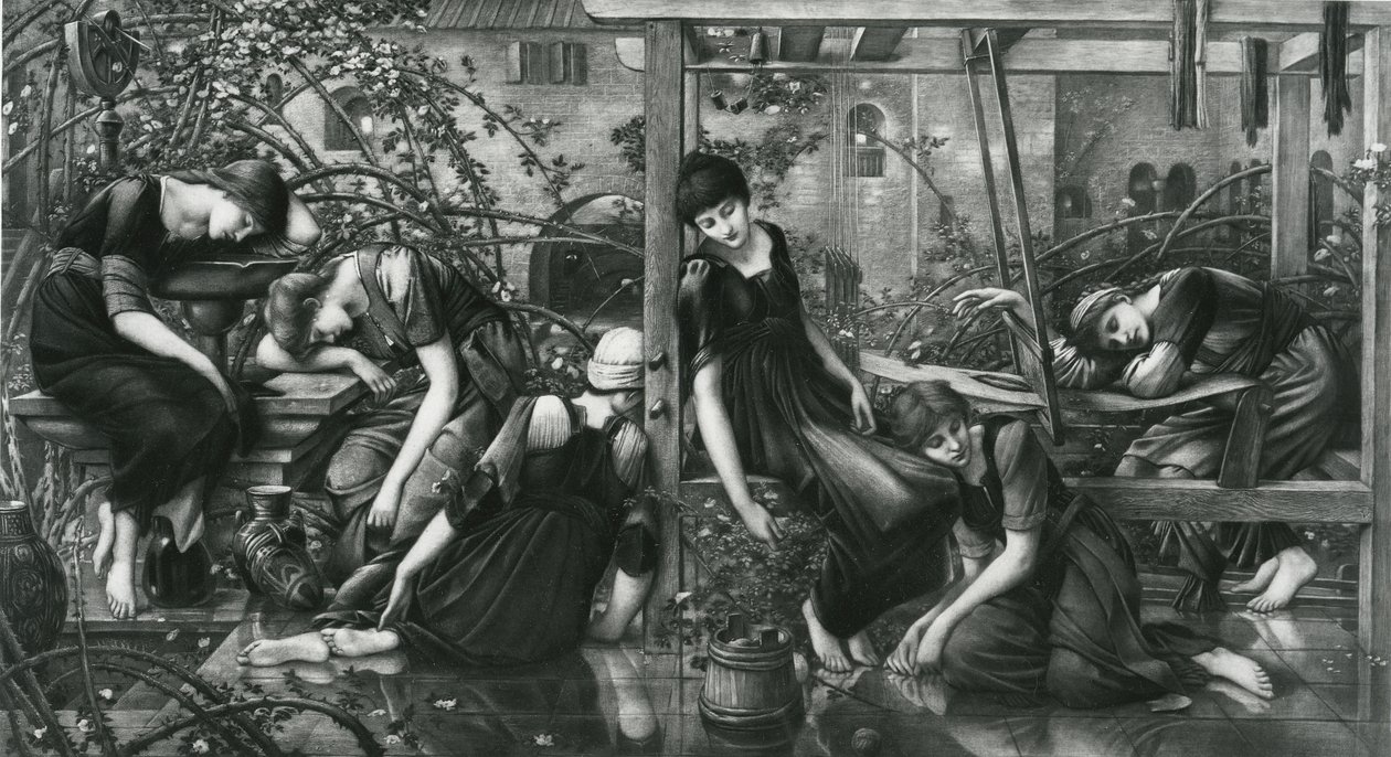 El patio del jardín, de la serie Briar Rose de Edward Coley (after) Burne Jones