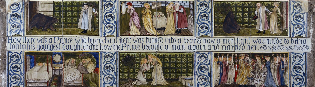 Panel de azulejos de La Bella y la Bestia, Morris, Marshall, Faulkner & Co., c.1867 de Edward Burne Jones