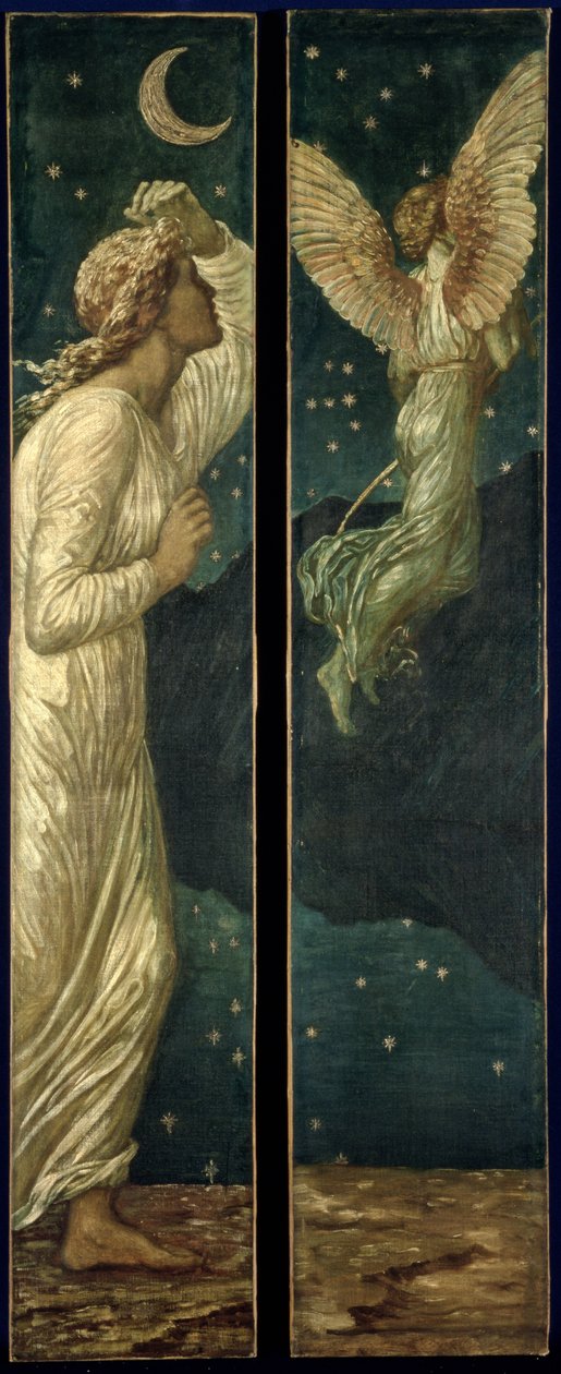 Cupido y Psique - Murales de Palace Green - Cupido huyendo de Psique de Edward Burne Jones
