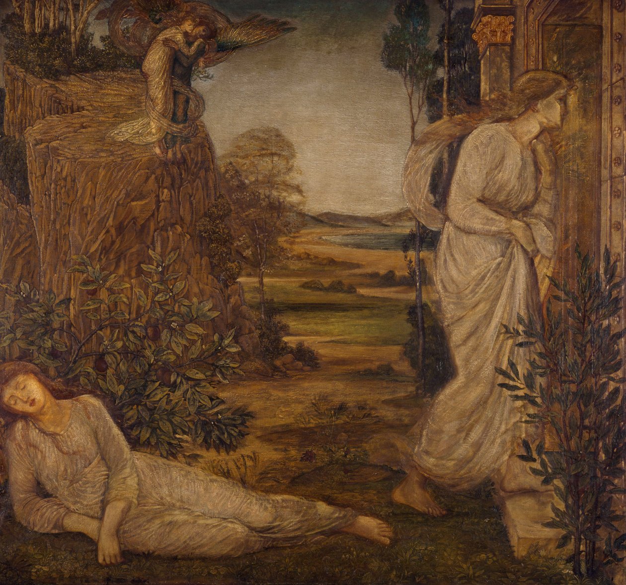 Cupido y Psique - Murales de Palace Green - Céfiro llevando a Psique a la montaña, 1881 de Edward Burne Jones