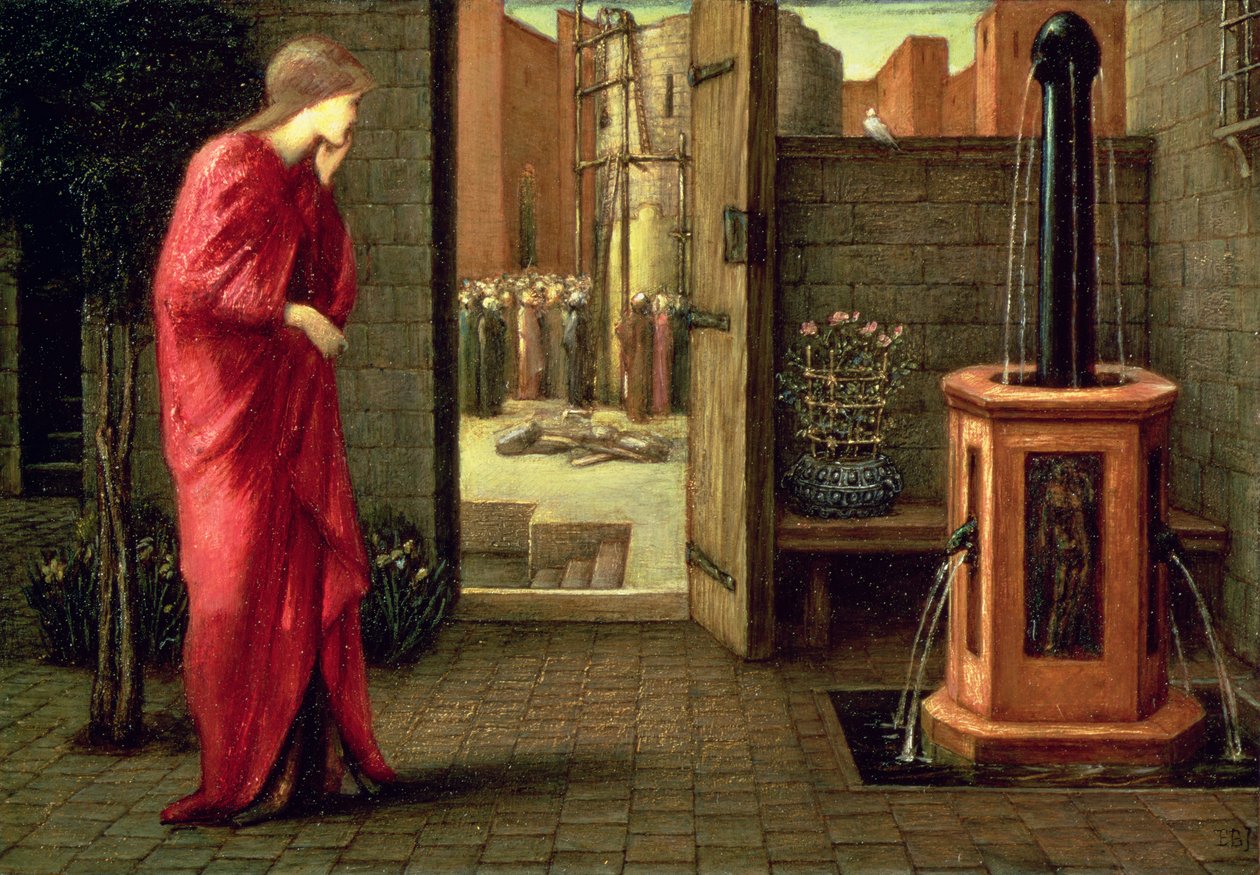 Danae observando la construcción de la torre de bronce de Edward Burne Jones