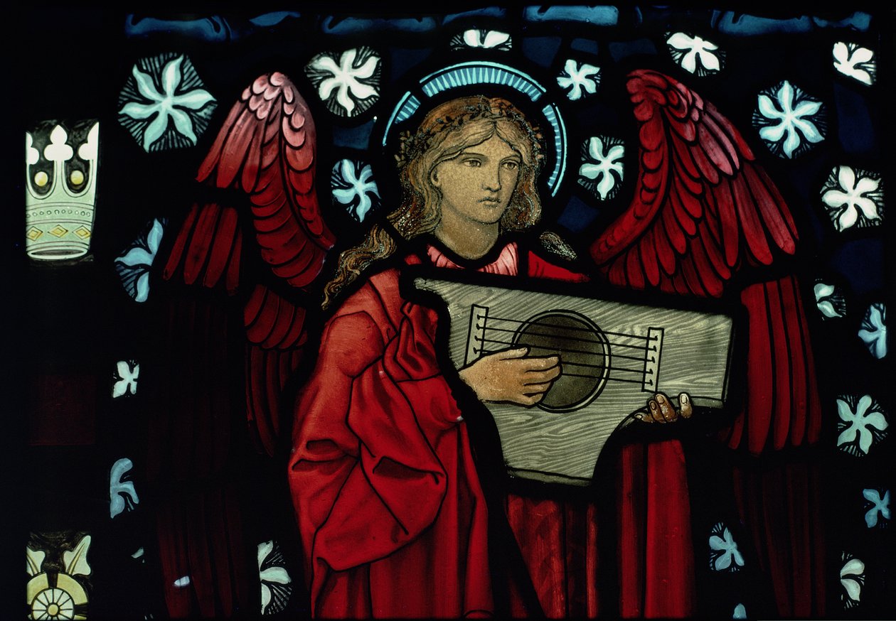 (detalle) del Ángel Músico, hecho por William Morris y Co., 1882 de Edward Burne Jones