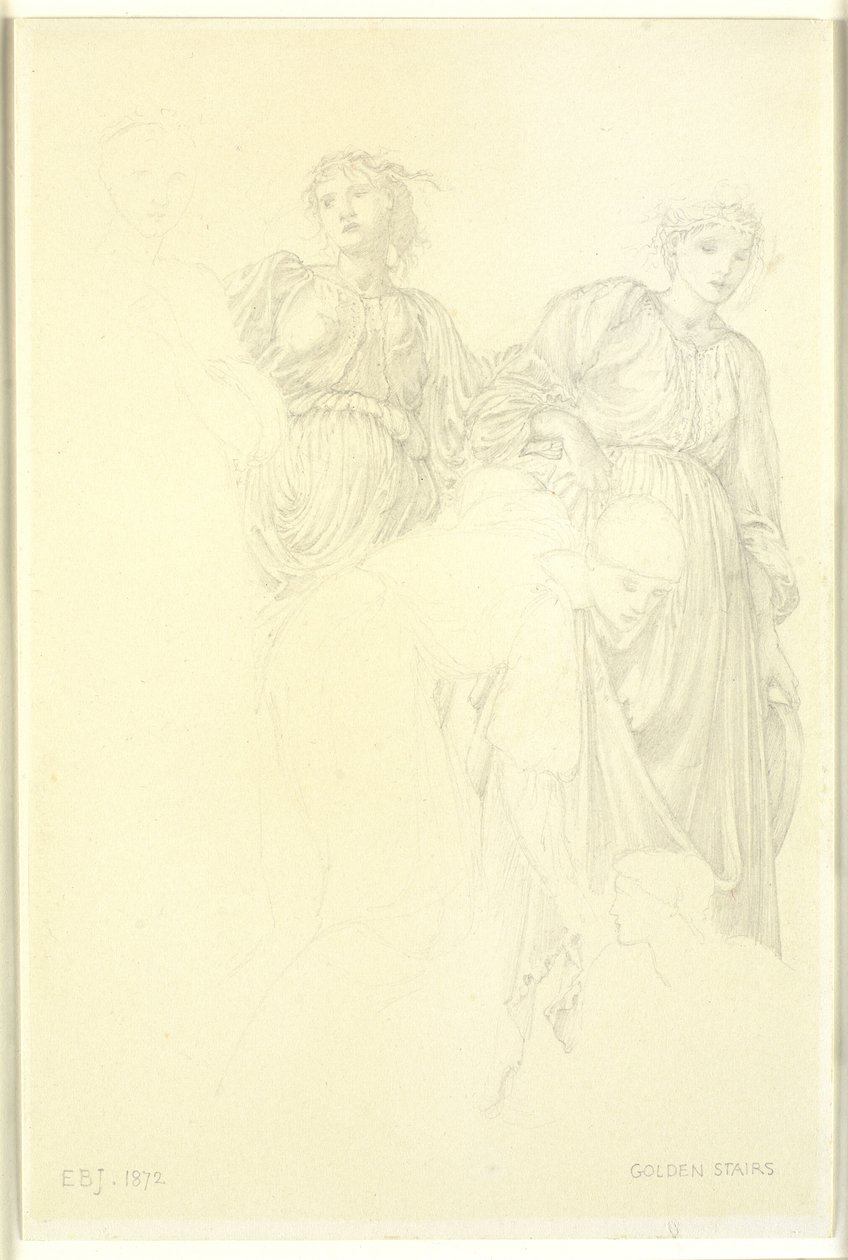 Grupo de mujeres, Estudio preliminar para la pintura, Las Escaleras Doradas de Edward Coley Burne Jones