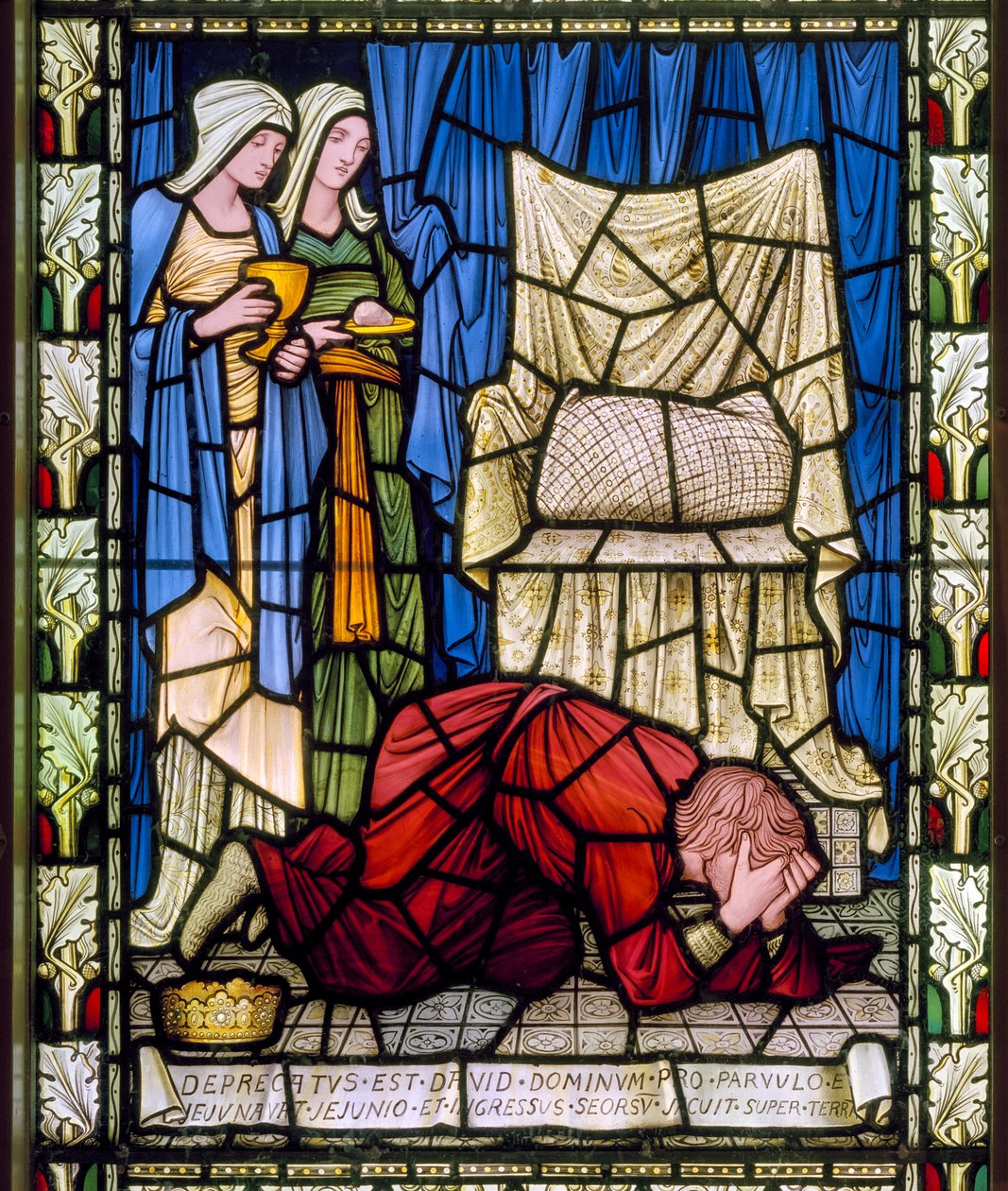 El rey David llorando y rezando por la vida de su hijo enfermo, y luego aceptando con fortaleza la muerte del niño, c.1896 de Edward Burne-Jones