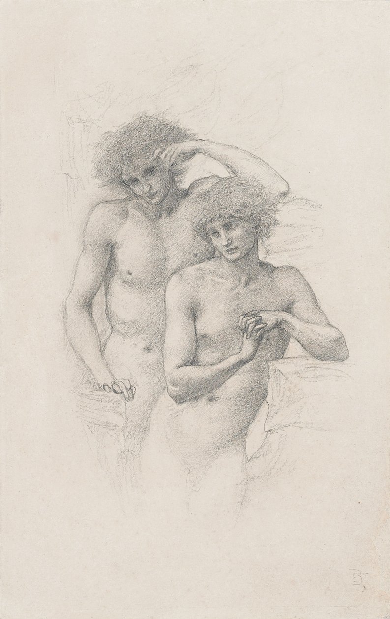 Estudio de dos desnudos masculinos para "Arthur en Avalon" de Edward Burne Jones