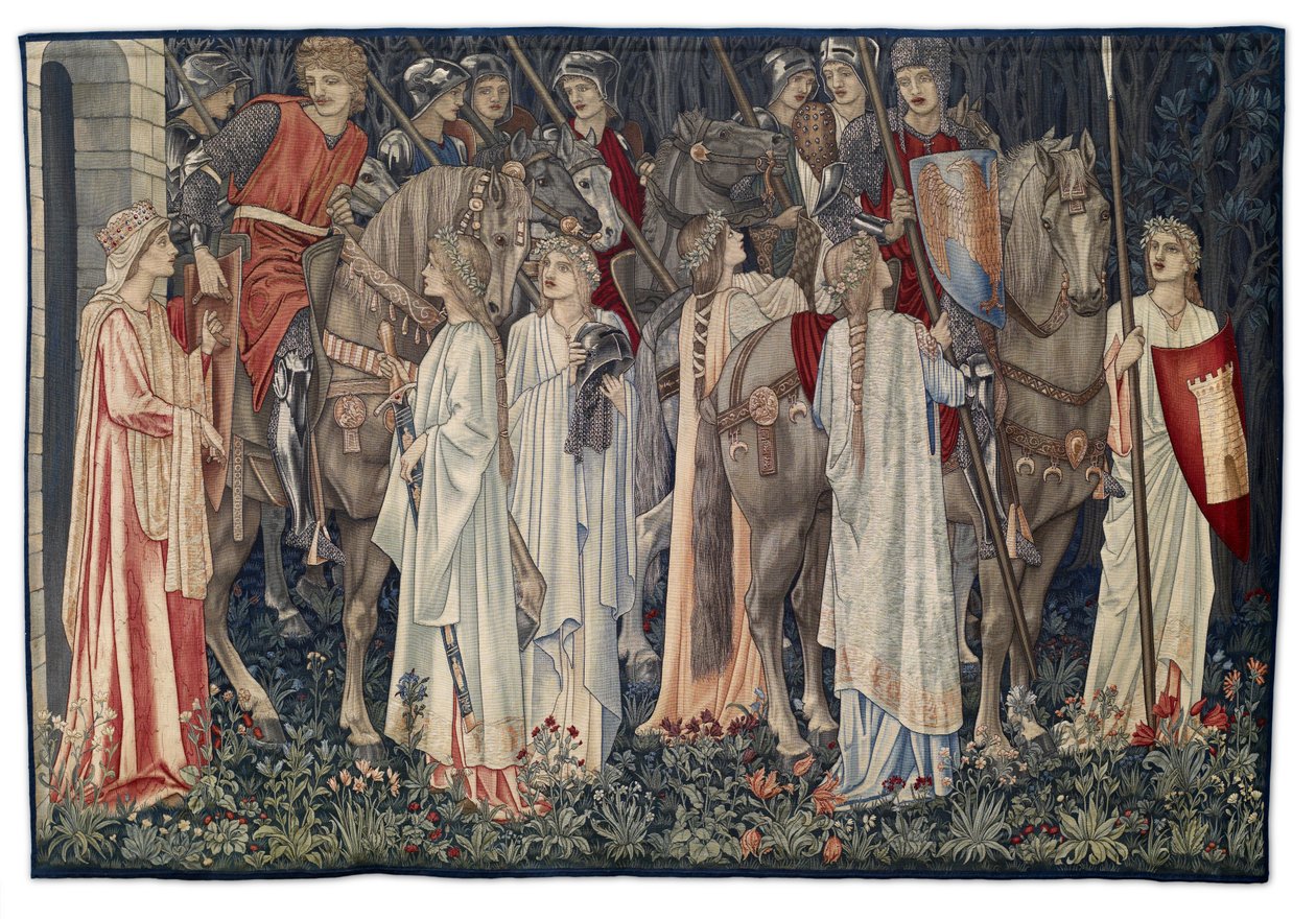 El armado y la partida de los caballeros, tapiz diseñado por el artista y tejido por Morris & Co., 1895-96 de Edward Burne Jones