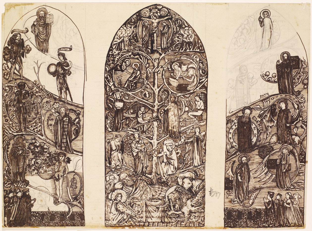 El árbol de Jesé, diseño para vidrieras en la Abadía de Waltham, producido por Powell & Co., 1860 de Edward Burne Jones
