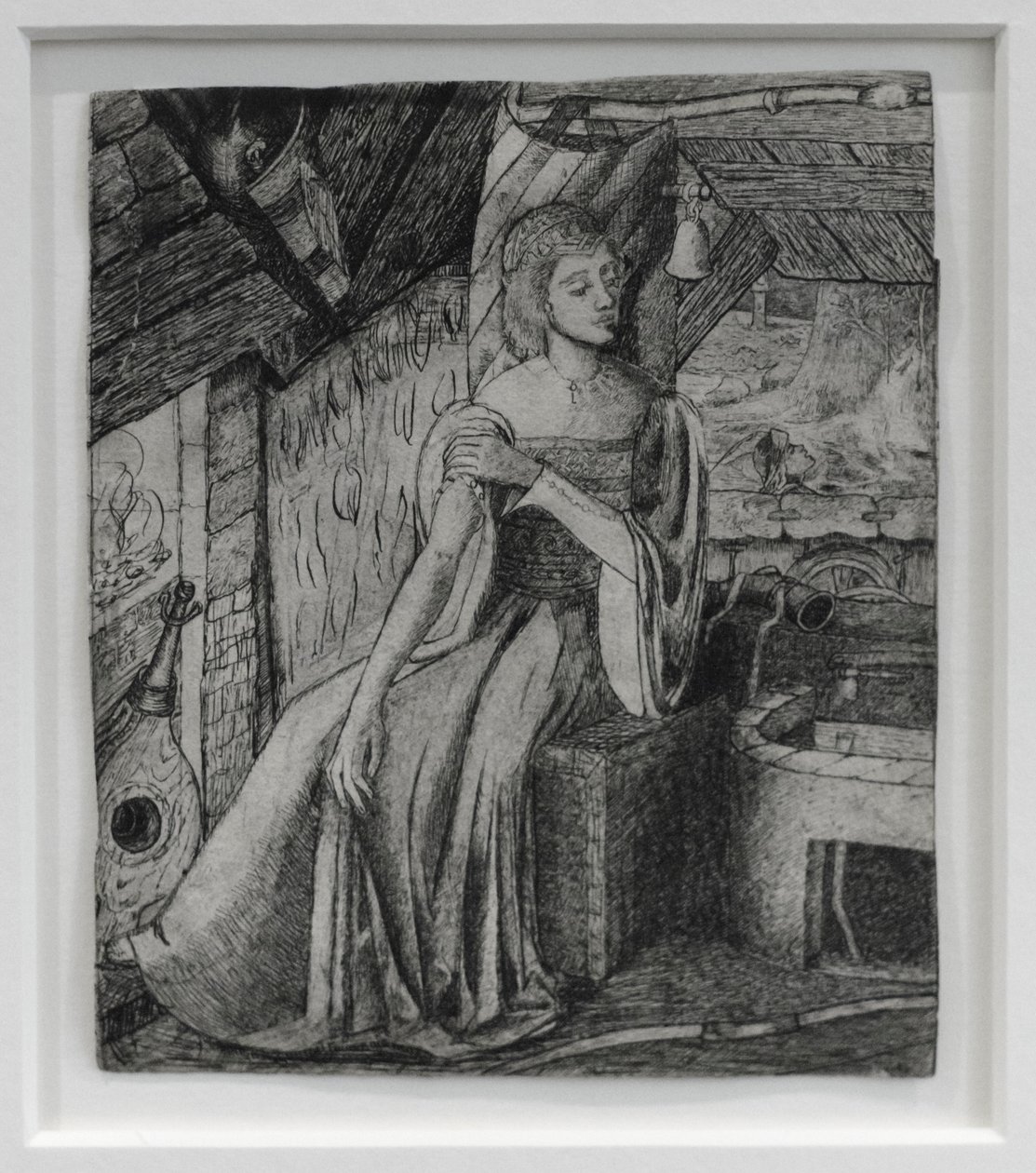 Sujeto no identificado, posiblemente la hija de Cupido junto a su fragua, c.1857 (pluma, lápiz sobre papel) de Edward Coley Burne Jones