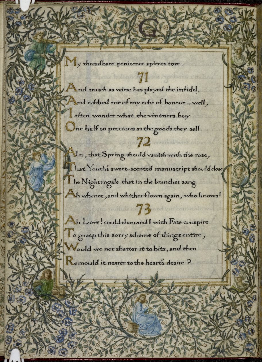 (Folio entero) La Rubaiyat de Omar Khayyam, versos 71 - 73. C de Edward Coley and Morris William Burne Jones