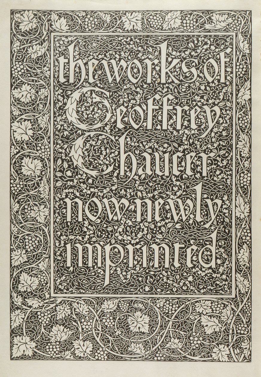 Página del título, de Las obras de Geoffrey Chaucer ahora recién impresas, grabado por William Morris, 1896 de Edward Coley after Burne Jones