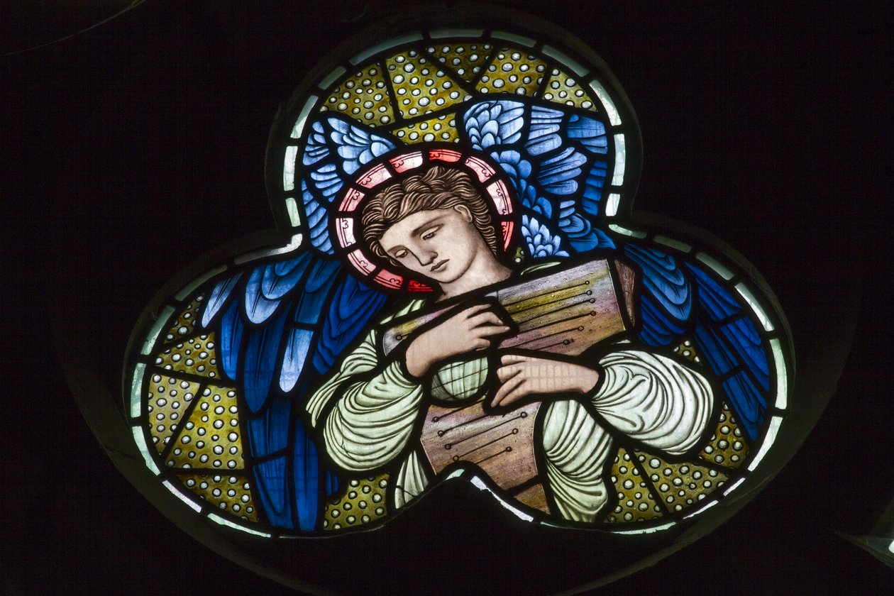 Wilden, Todos los Santos, Morris & Co., Edward Burne-Jones, John Henry Dearle (1859-1932), Ángeles con dulcimer, Músicos Ángeles de Edward Coley and Dearle John Henry  Burne Jones