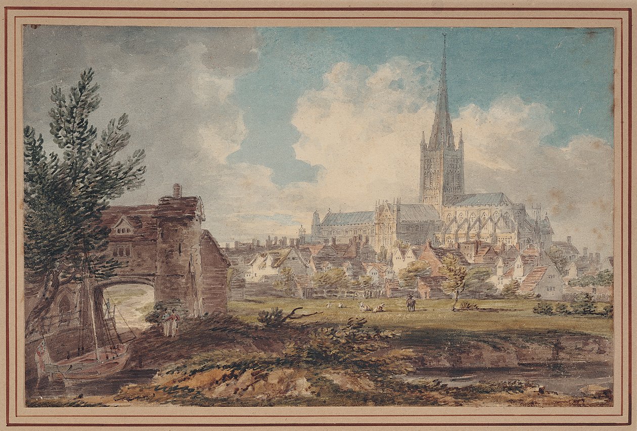 Catedral de Norwich desde el sureste (lápiz, tinta y acuarela sobre papel) de Edward Dayes