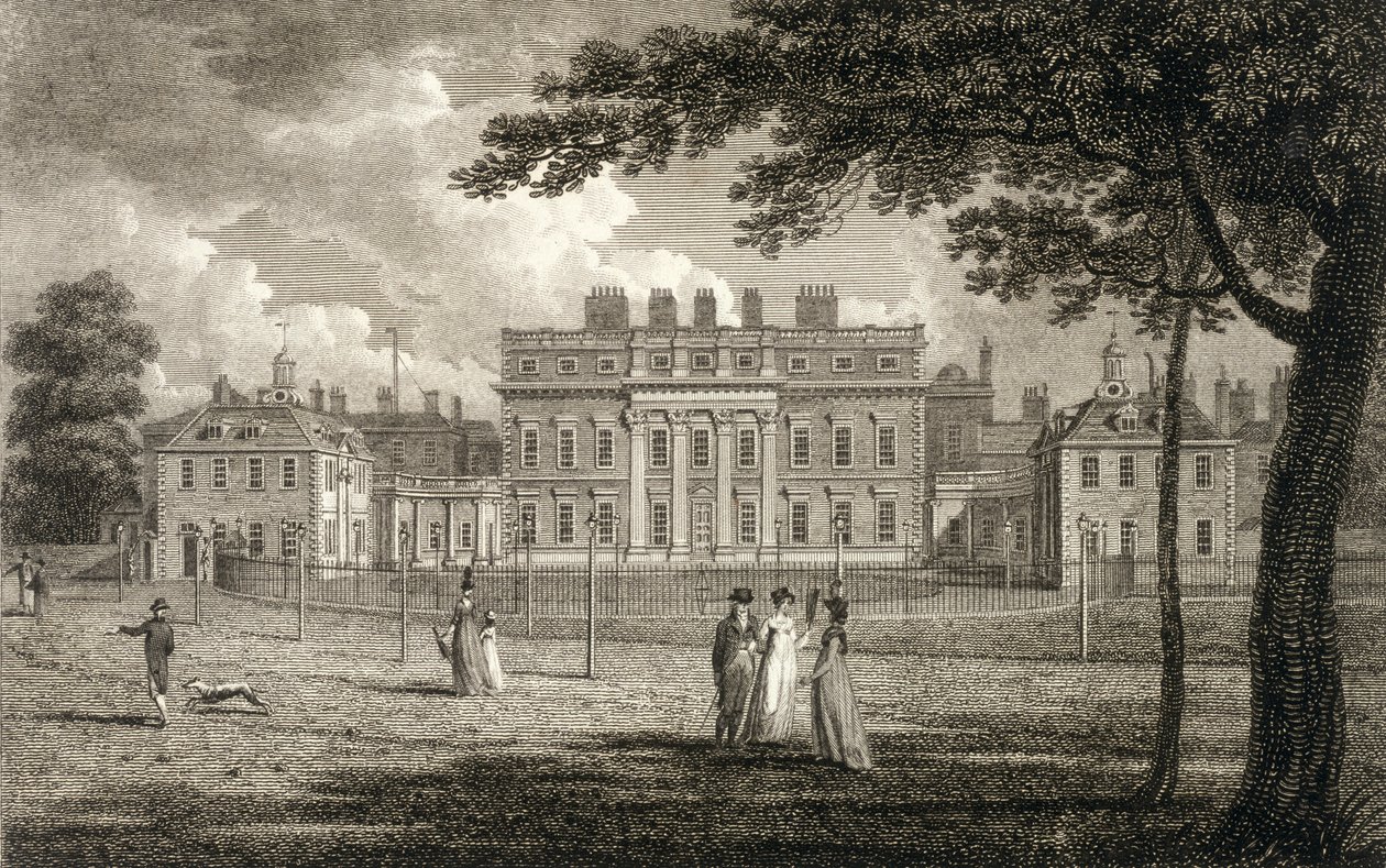 Vista de la Casa de Buckingham, grabado por W. Knight, publicado en 1799 de Edward Dayes