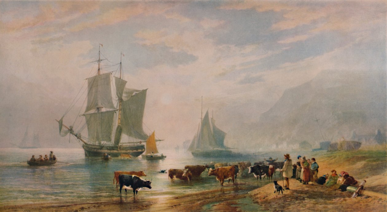 Una tarde de verano: desembarcando ganado, 1858, 1935 de Edward Duncan