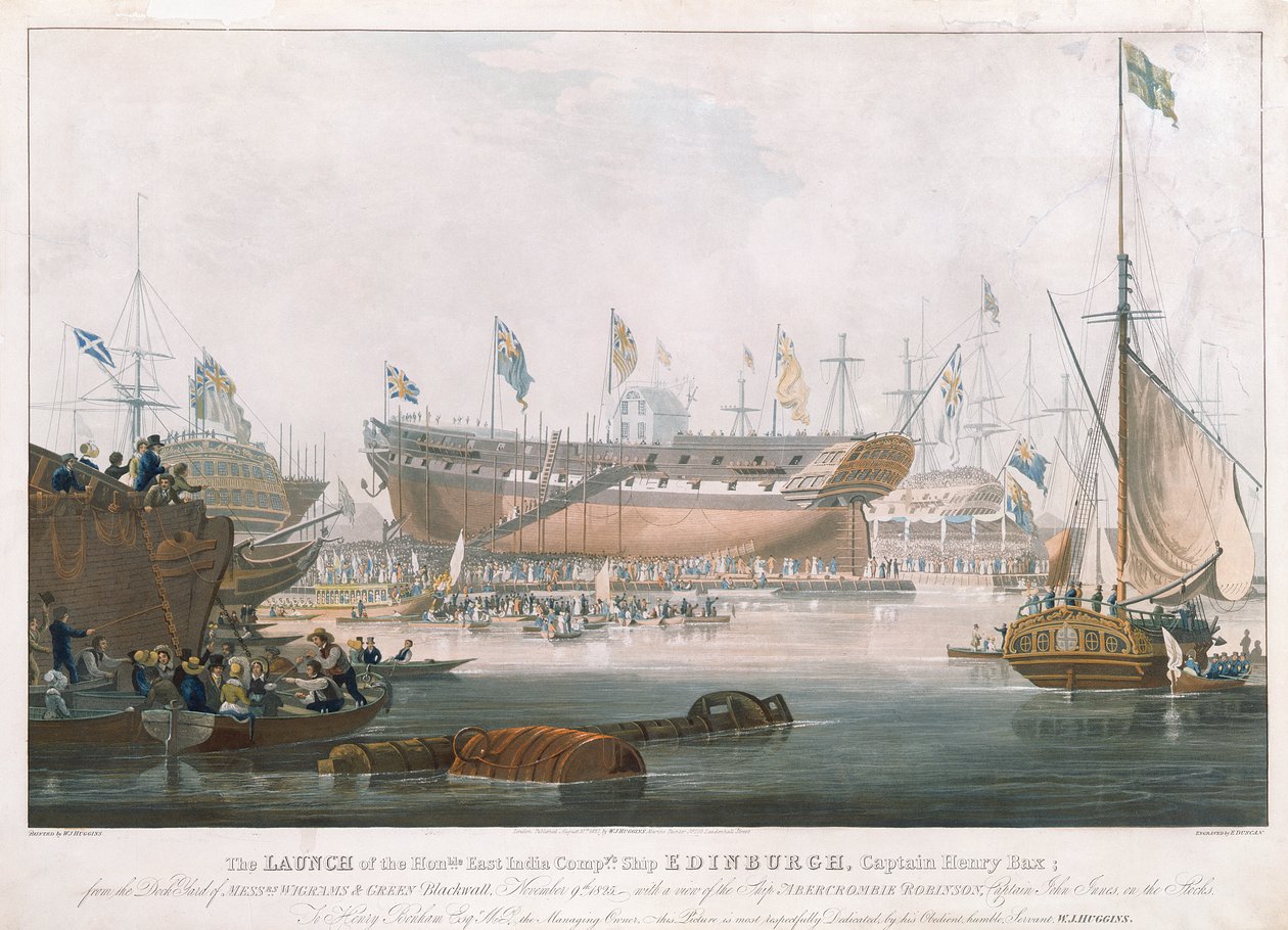 Lanzamiento del Edinburgh en Blackwall, 9 de noviembre de 1825 de Edward Duncan