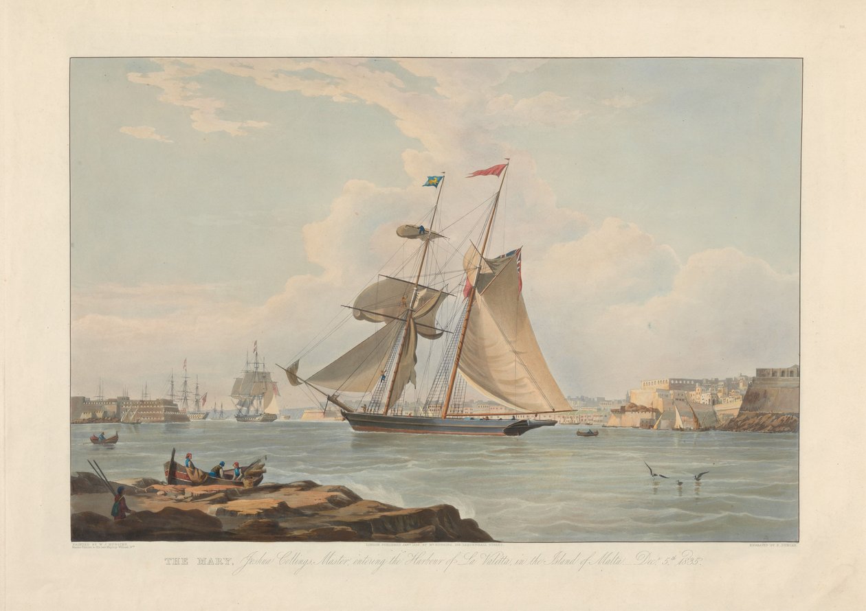 El Mary, Joshua Collings, capitán, entrando en el puerto de La Valeta, en la isla de Malta, 5 dic. 1835 de Edward Duncan