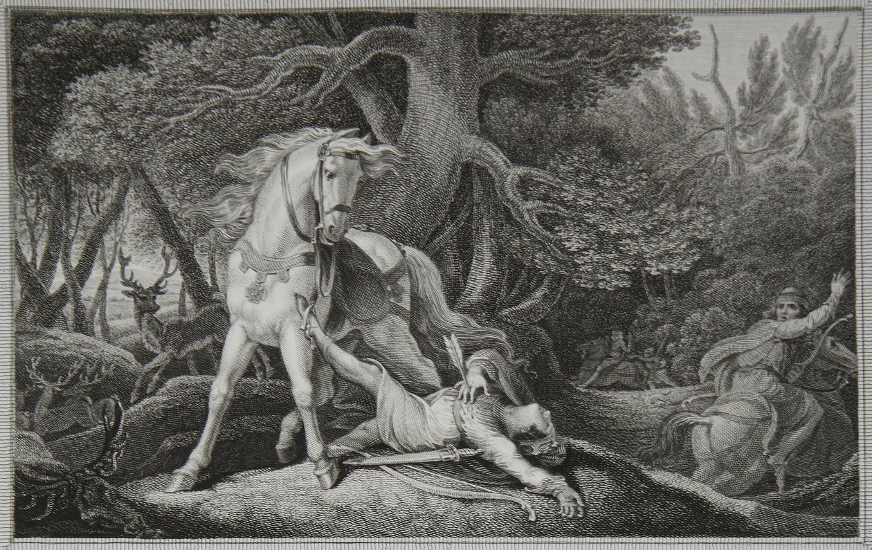 Muerte de William Rufus, grabado por Neagle, ilustración de "The History of England" de David Hume, pub. por R. Bowyer, Londres de Edward Francis (after) Burney