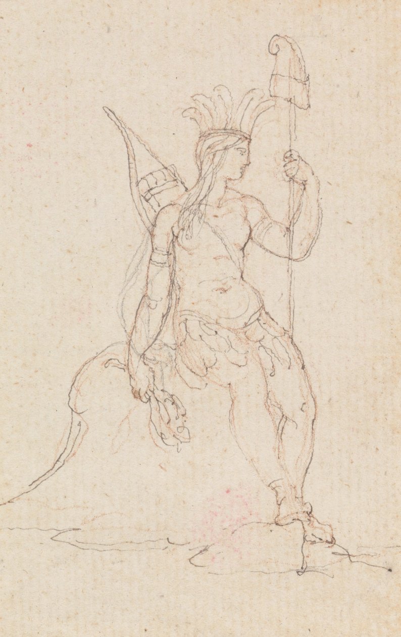 Alegoría de América llevando la gorra de la libertad, c.1760-1848 (pluma, tinta negra, grafito y tiza roja) de Edward Francis Burney