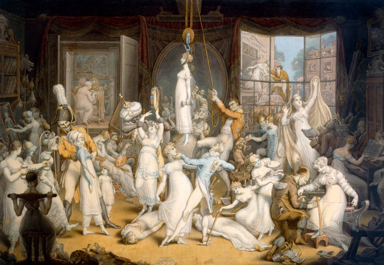 Un elegante establecimiento para señoritas (acuarela sobre papel) de Edward Francis Burney