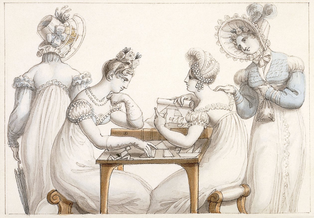 Damas recortando siluetas: y damas conversando en un interior de Edward Francis Burney