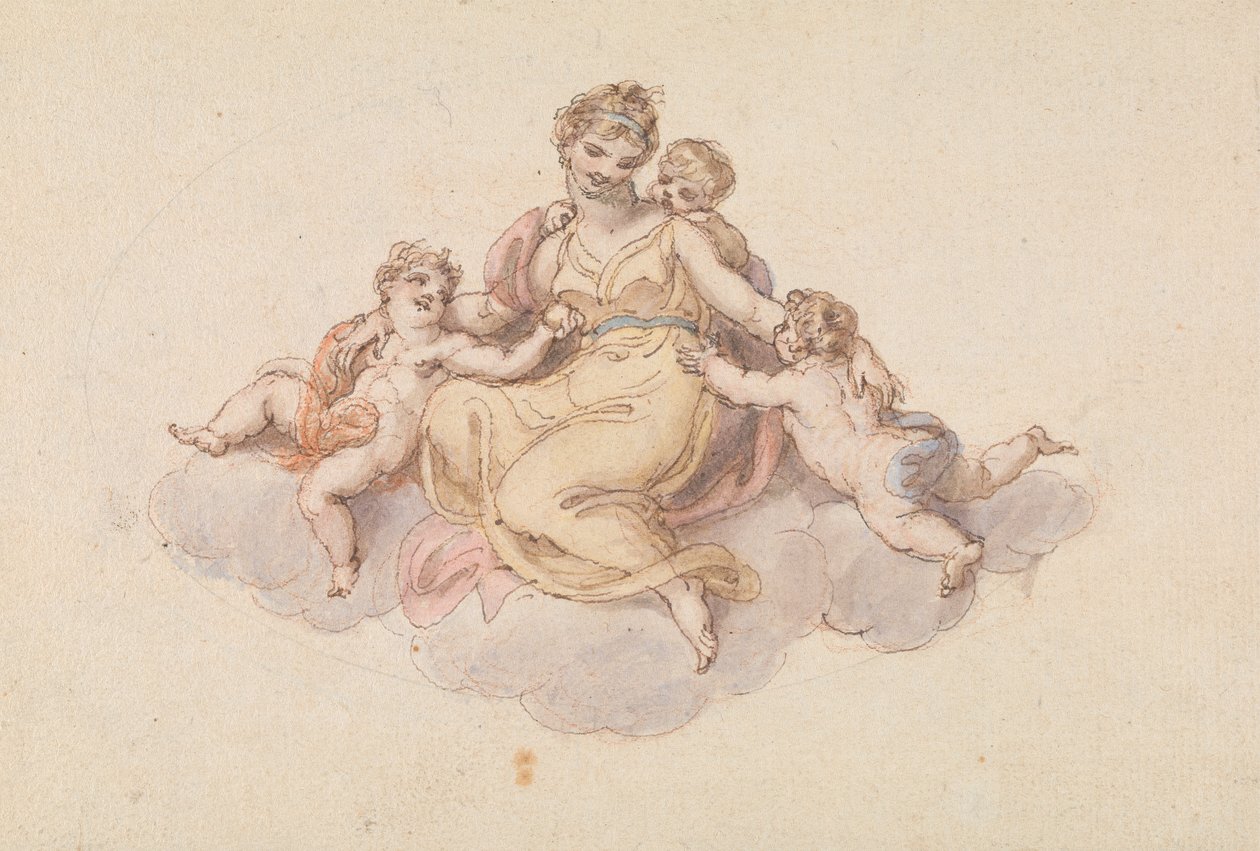 Madre e hijos sentados en una nube de Edward Francis Burney