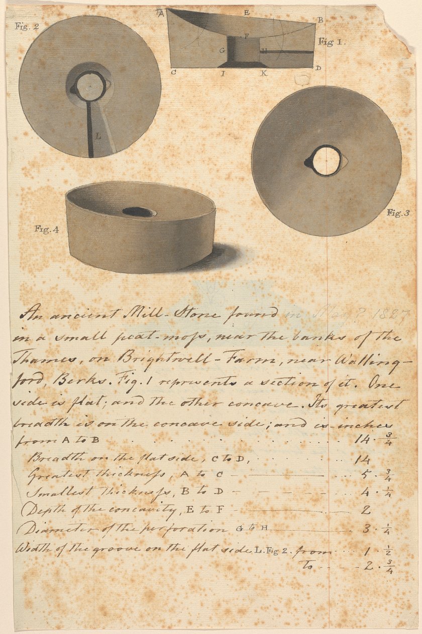Estudio de una antigua piedra de molino romana (?) de Edward Francis Burney