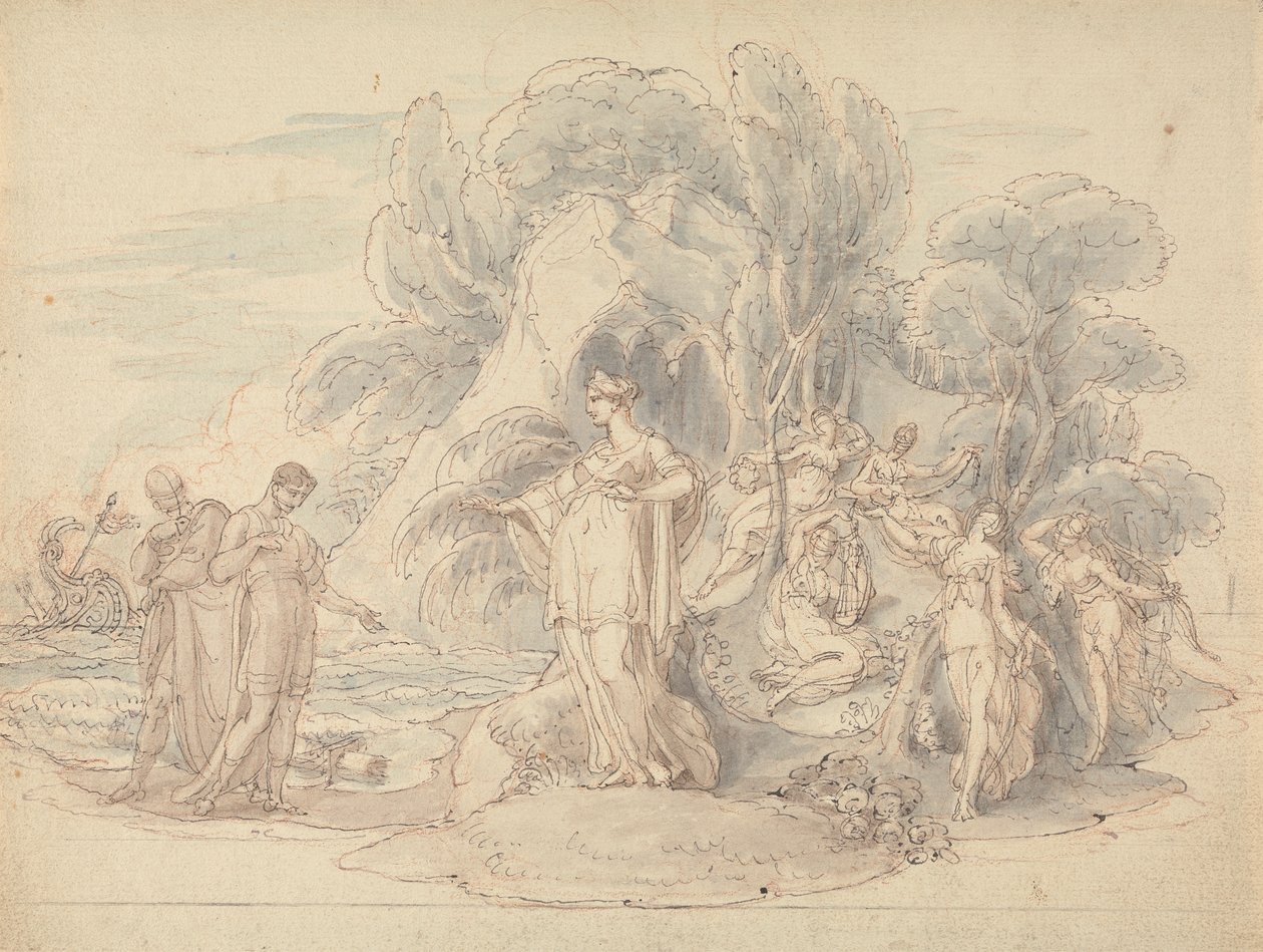 Telémaco y Mentor desembarcan en la isla de Calipso de Edward Francis Burney