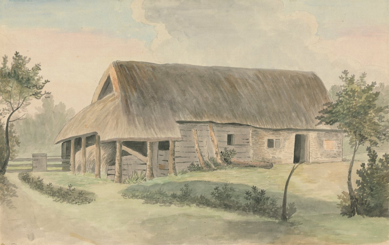 Granero con tejado de paja de Edward Francis Burney
