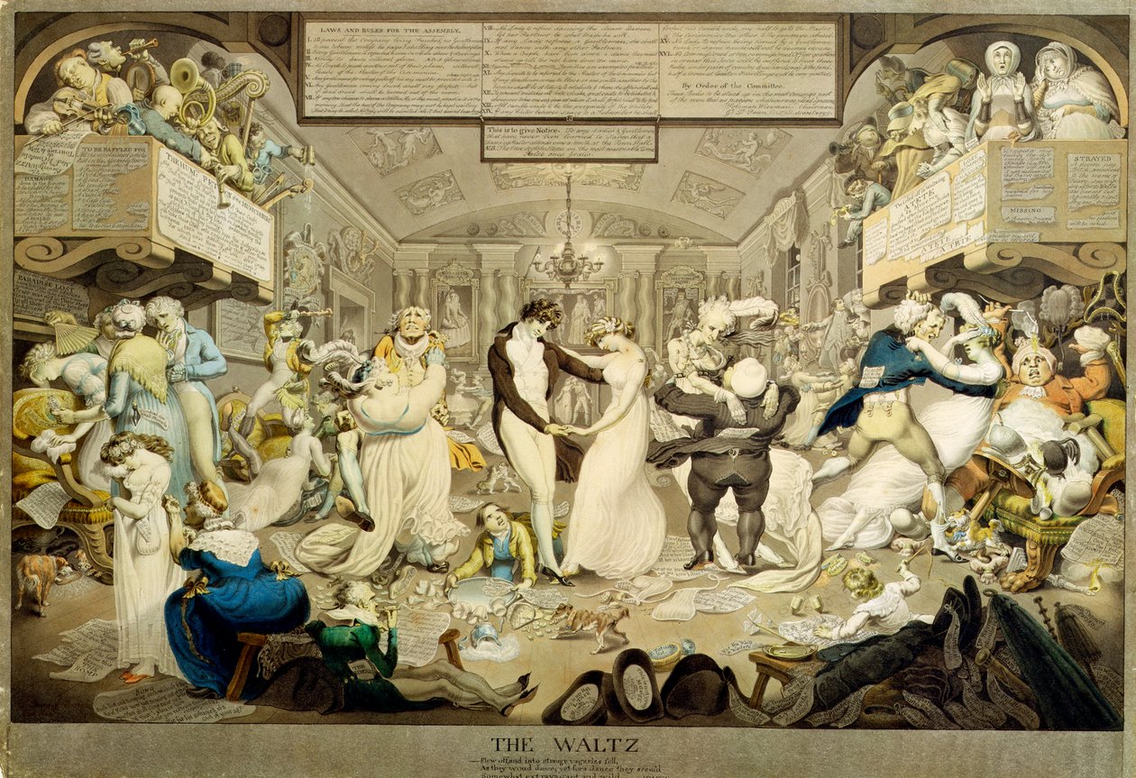 El Vals (grabado en color) de Edward Francis Burney