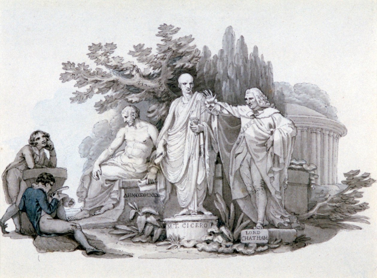 Dos Jóvenes Contemplando Estatuas de Demóstenes, Cicerón y Pitt, c. 1780-1848 de Edward Francis Burney